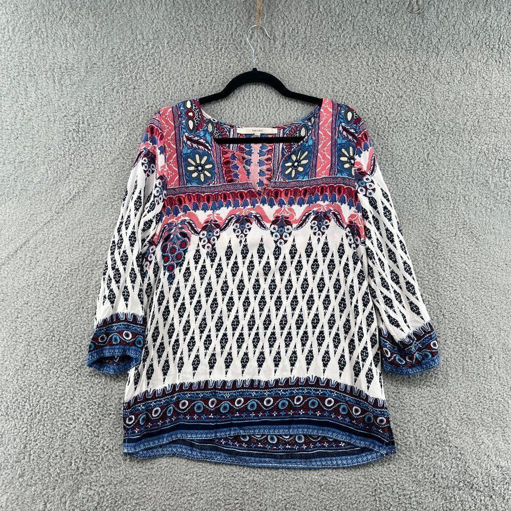 STITCHFIX FUN2FUN Ohio Split Neck Blouse Top Size Large Boho Aztec Printed